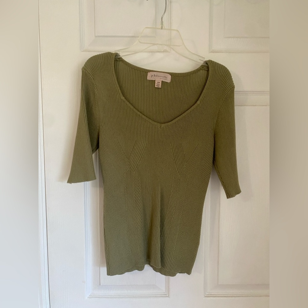 Philosophy Olive Ribbed Knit V-Neck Top